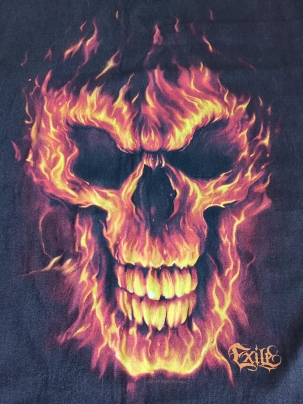 Men's 2XL Exile Flaming Skull Graphic MOST T-Shirt Concert Band Goth Vintage